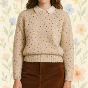Anthropologie Sadie & Sage Confetti Knit Cream Sweater M/L Cottagecore Retro